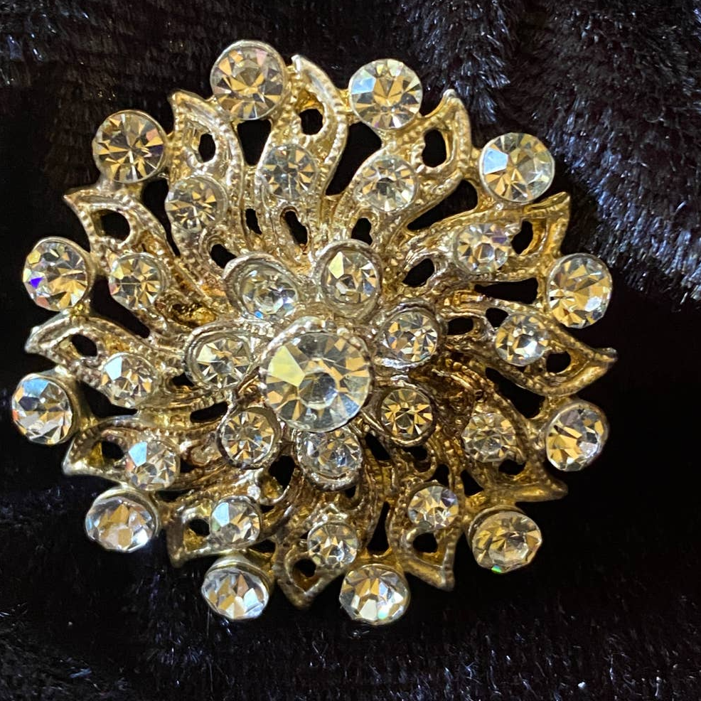 Flower Burst Tiered Clear Crystals Silver Tone 1 12 Jewelry Brooch 22$